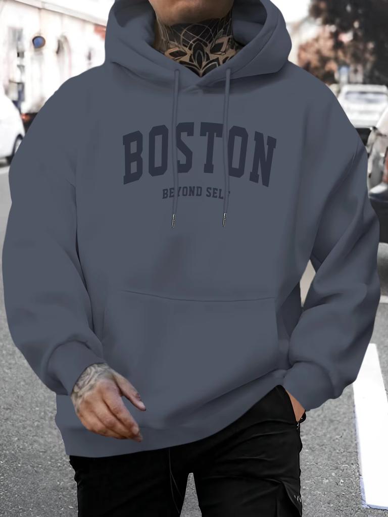 Men'S Casual Hoodie Polyester Hooded Sweatshirt with Drawstring, Comfortable Long Sleeve Top for Fall