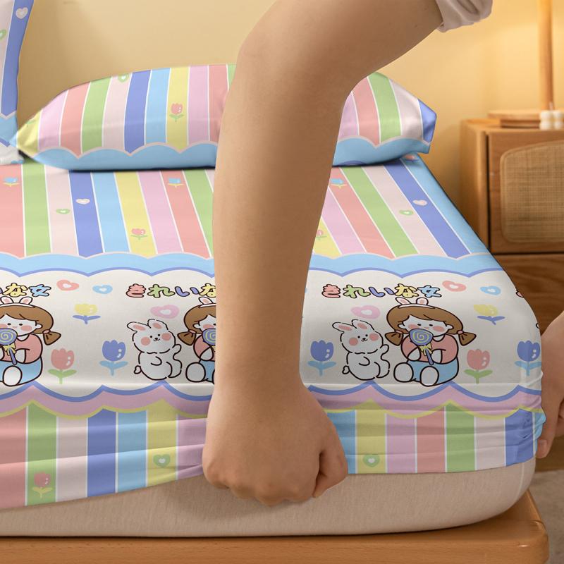 Cartoon 1 Cute Animals Rabbit Printed Matte Fitted Sheet, Bedroom Printed Bed Cover, Bedding Excluding Pillowcases