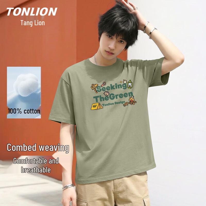 

Мужская повседневная футболка TonLion с коротким рукавом, плотный 100% хлопок 5XL