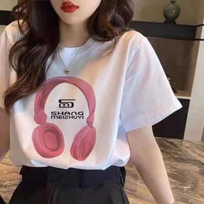 Neues T-Shirt mit Aufdruck auf der Vorderseite und kurzen Ärmeln aus reiner Baumwolle für Damen-Sommertops und Unterhemd