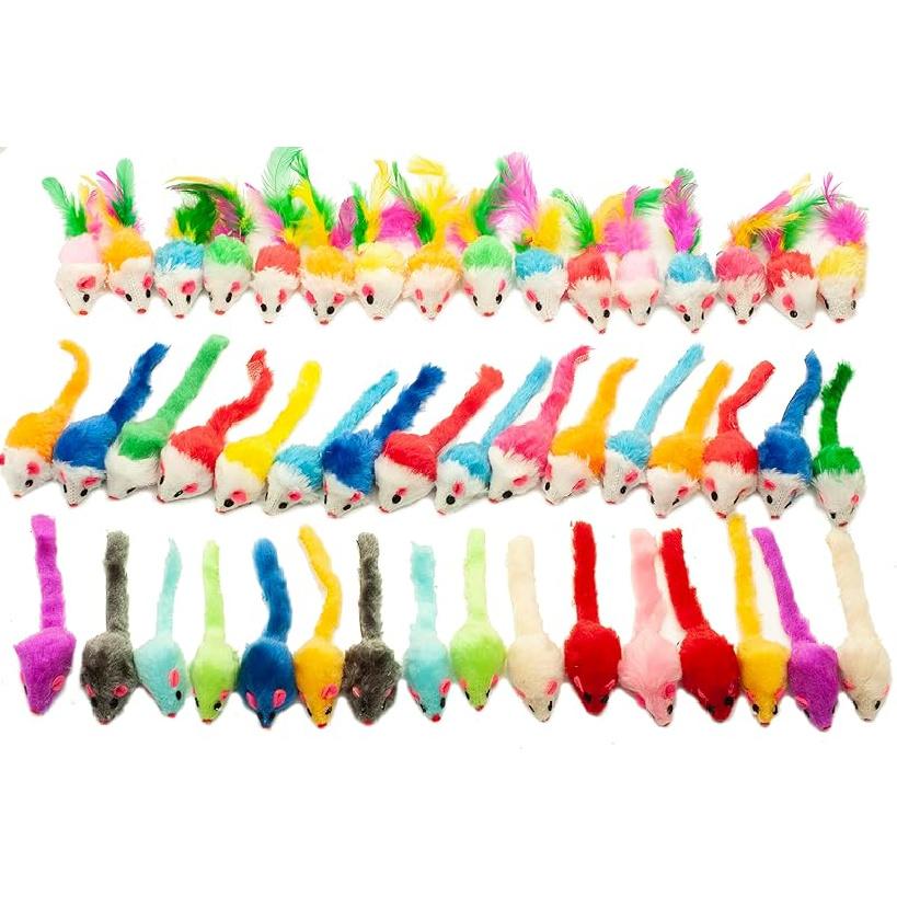 Fashion s Talk 48-Count Assorted Mice Cat Toys Furry Rattle Mouse Kitten Toy Mini Mice for Indoor Cats Interactive Play Color Varies Assorted Color 48 count R