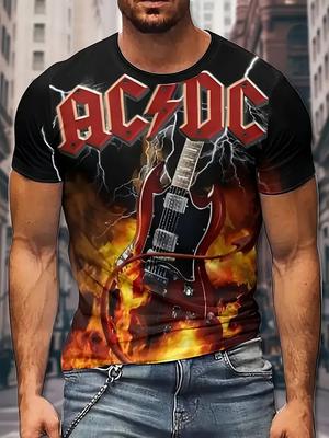 Men's AC/DC 3D Printed T-Shirt 100% Polyester Crew Neck Casual Knit Fabric Top Print Summer Fashion Tee