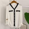 Honey J Women S Chiffon Color Block V Neck Button blouSe 2 ColorS