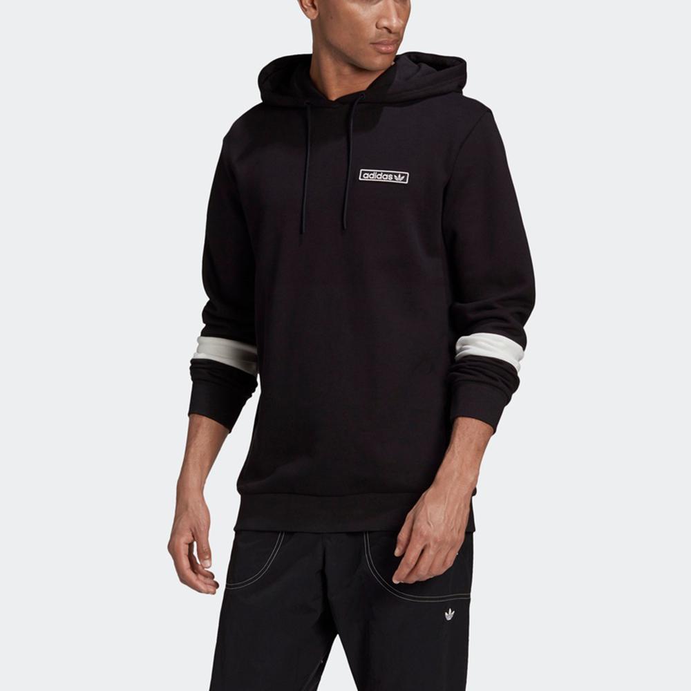 Adidas Originals Trefoil Logo Print Color Block Pullover Hoodie Men Hoodie Black GU6976