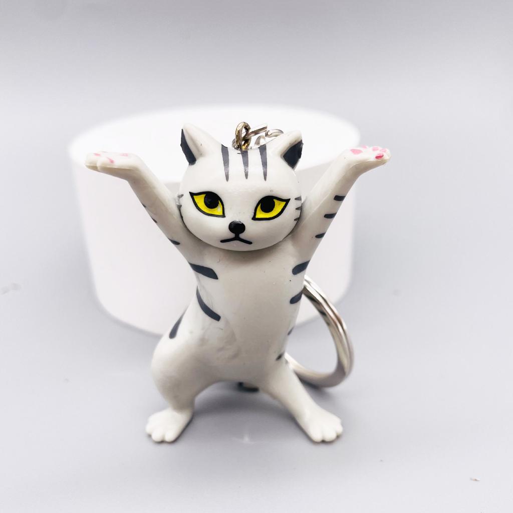 Cute Cat Figurine Keychain Creative Accessories for Women and Kids Couple Family Keychain Pendant