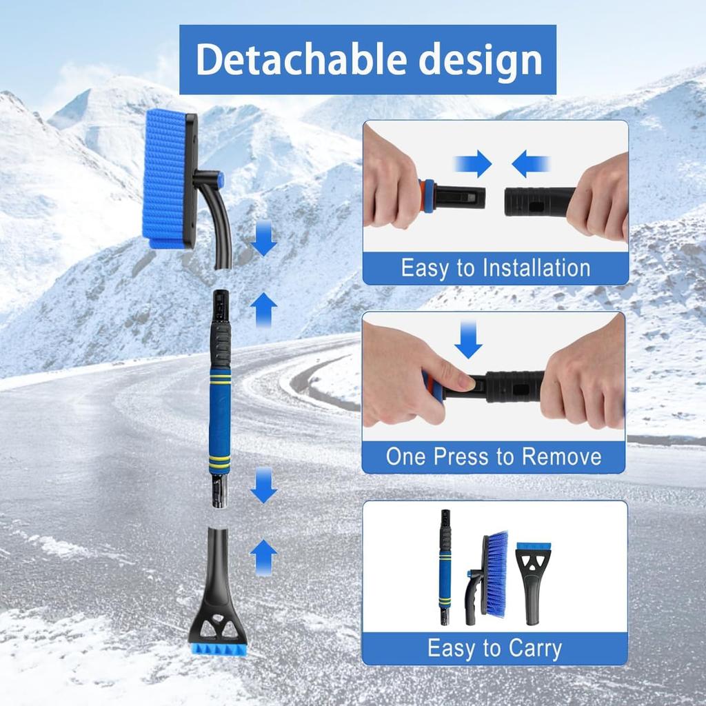 Extendable Snow Brush & Ice Scraper For Car Windshield – 25" To 31.5" Telescoping Handle, Scratch-Free Bristles, Foam Grip, For Cars, Trucks & SUVs