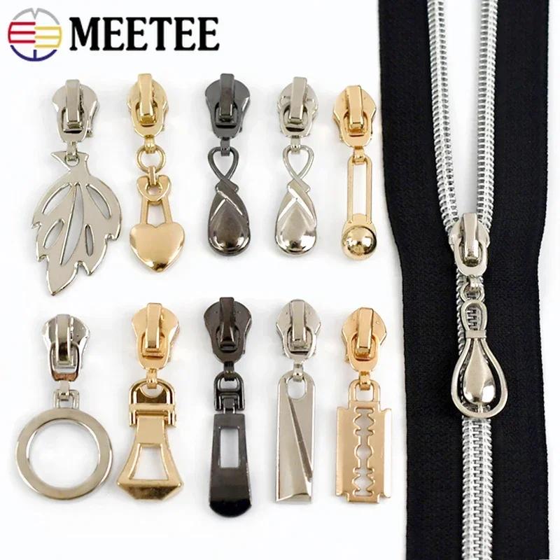 5/10Pcs Meetee 5# Zipper Sliders for Metal Nylon Resin Zips Clothes Bag Zippers Pull Head Repair Kit Garment Sewing Accessories