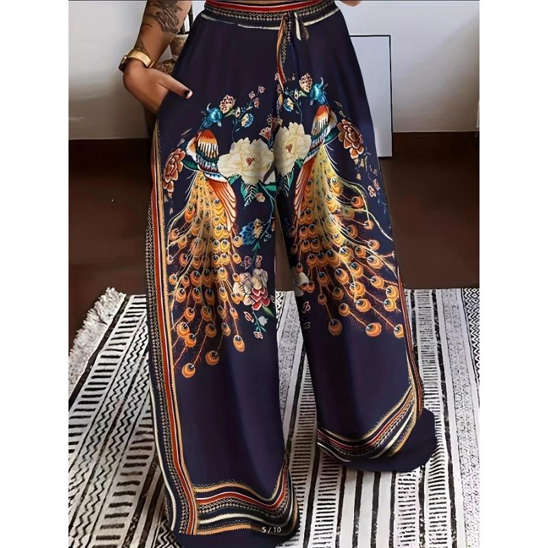 

YYFS Женская мода Повседневный цветочный узор с принтом Брюки и капри с высокой талией XXXXXL тёмно-синий