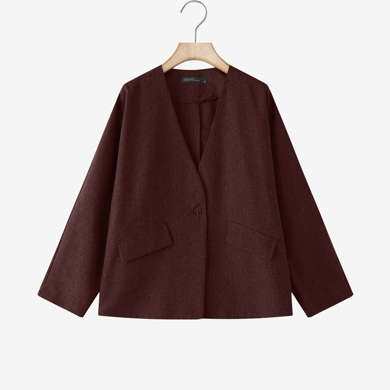 

ZANZEA Женская повседневная блузка-кардиган с V-образным вырезом, свободного кроя, с длинными рукавами, тонкая 5XL вино красного