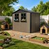 Galvanized Steel Garden House 254.2x170.2cm (4.33 m²), Brown, with Two Openable Double Windows, Lockable Double Doors and Decorative Flower Rack
