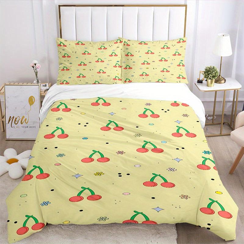 3pcs Cherries Pattern Soft and Comfortable Breathability, Bedding Set, Machine Washable, Suitable for All Seasons101