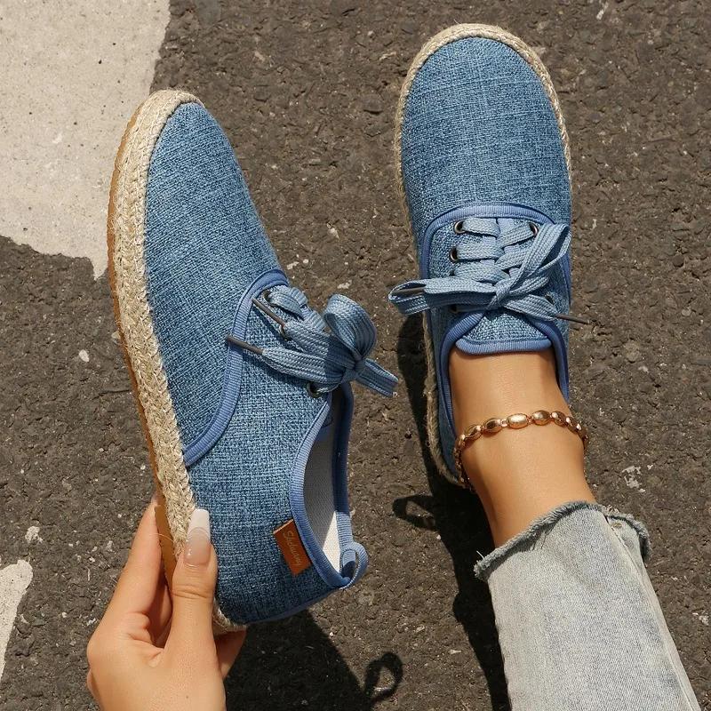 Fashion Breathable Linen Casual Flat Shoes Woman Espadrilles Loafers Ladies Comfy Houndstooth Print Canvas Zapatos Soft Driving Footwear