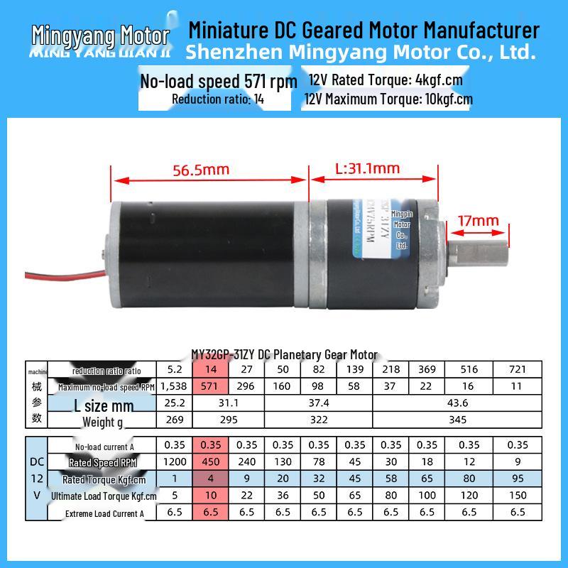 12V 32GP-31ZY Planetary Gear Motor: Low Speed, High Torque, Miniature DC Motor