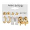 Womens Earrings Set 6 Pairs Fashion Jewelry Gold Tone Pearl Hoop Studs Dangle Earrings
