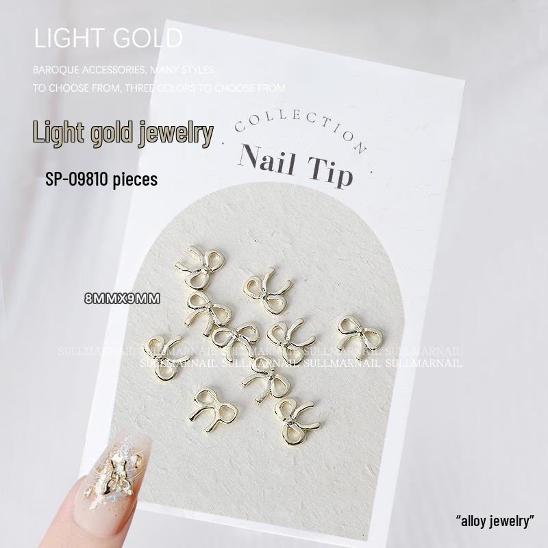 Golden Butterfly 3D Nail Art Set - 10 Pieces of Light Gold Ribbon Bow Decorations