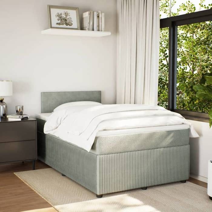 VidaXL Sommier à lattes de lit et matelas gris clair 120x190cm velours 3287680