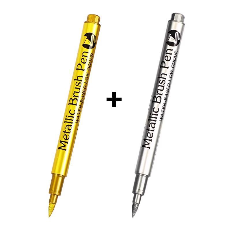 

0.01 Металлическая ручка с мягким наконечником - Золотая и серебряная для каллиграфии, приглашений, переписывания сутр и поздравительных открыток