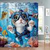 Tenda da Doccia Impermeabile con Gatto Carino per Scuba Diving, Decorazione per Bagno, Design Artistico Unico, Colori Vivaci, Moda Moderna