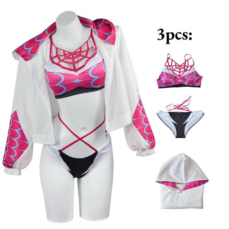 

Костюм для косплея Человека-паука Гвен Стейси Сексуальный купальник из двух частей и пальто для вечеринки у бассейна L