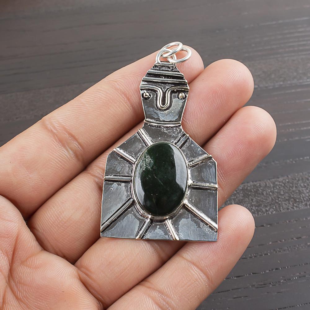 Natural Moss Agate Gemstone 925 Sterling Silver Jewelry Designer Pendant 2.2  AJP-1943