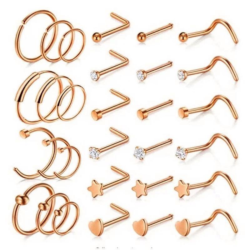 Best Seller 20g Nose Rings Hoop Studs L Shape Stainless Surgical Steel Corkscrew Nose Piercing Jewelry