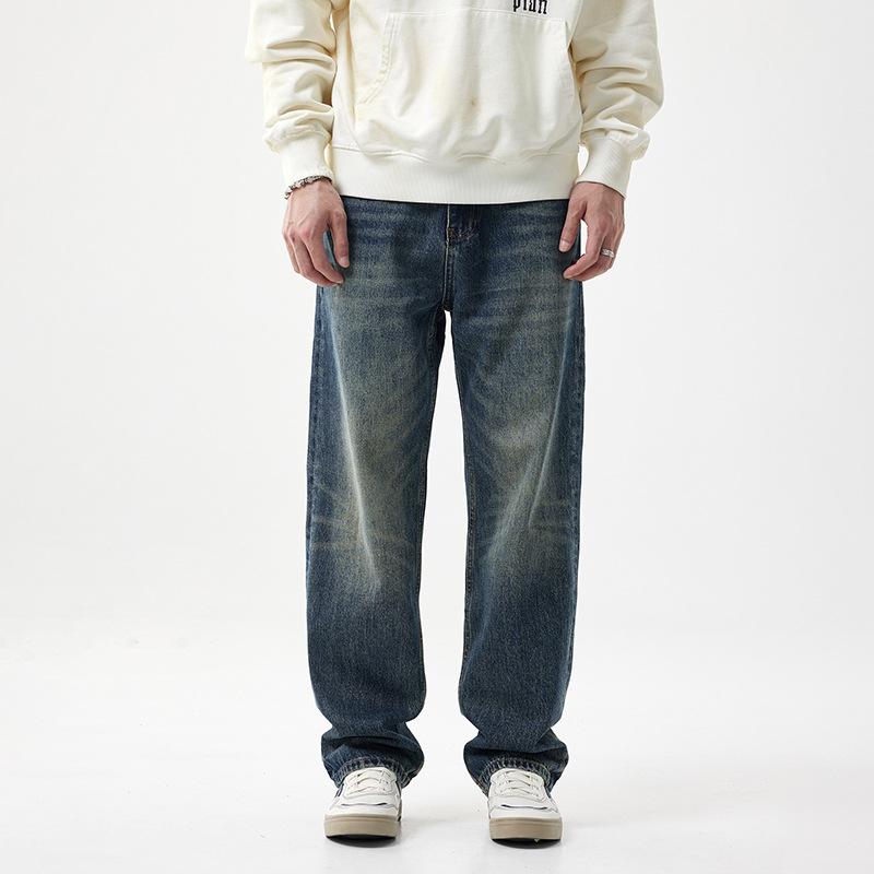 

Новые осенне-зимние прямые джинсы с эффектом кошачьих усов для мужчин, универсальные, свободные, драпирующиеся прямые брюки 38 синий