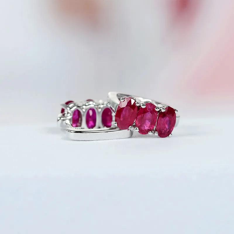 Minimalistisches Design Einlege- Rubin Creolen für Damen Paar neutraler Stil exquisiter Charme Bankett Party Schmuck neu