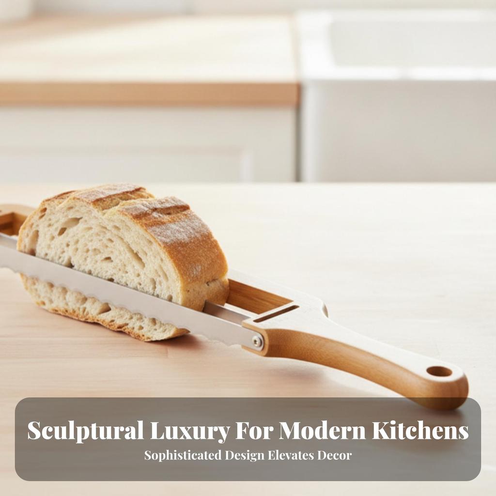 Wooden Bread Slicer | Stainless Steel Cutting, with Adjustable Guide, for Kitchen Style