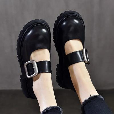 Scarpe Mary Jane versatili alla moda con fibbia in metallo, punta rotonda e suola spessa, scarpe da donna in vera pelle