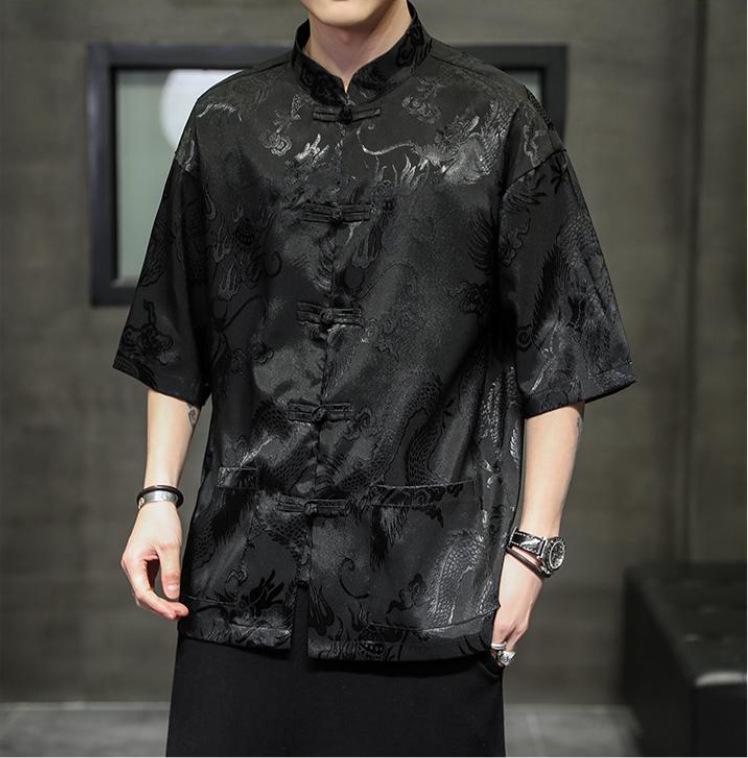 Herren Große Seiden Tang Anzug Jacke - Lockerer Schnitt, Chinesischer Stil, Stehkragen.