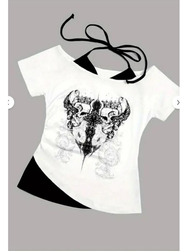 2026 Cross-border Sweet and Spicy Patchwork Punk T-shirt for Women - Irregular, Versatile Short-sleeved Top