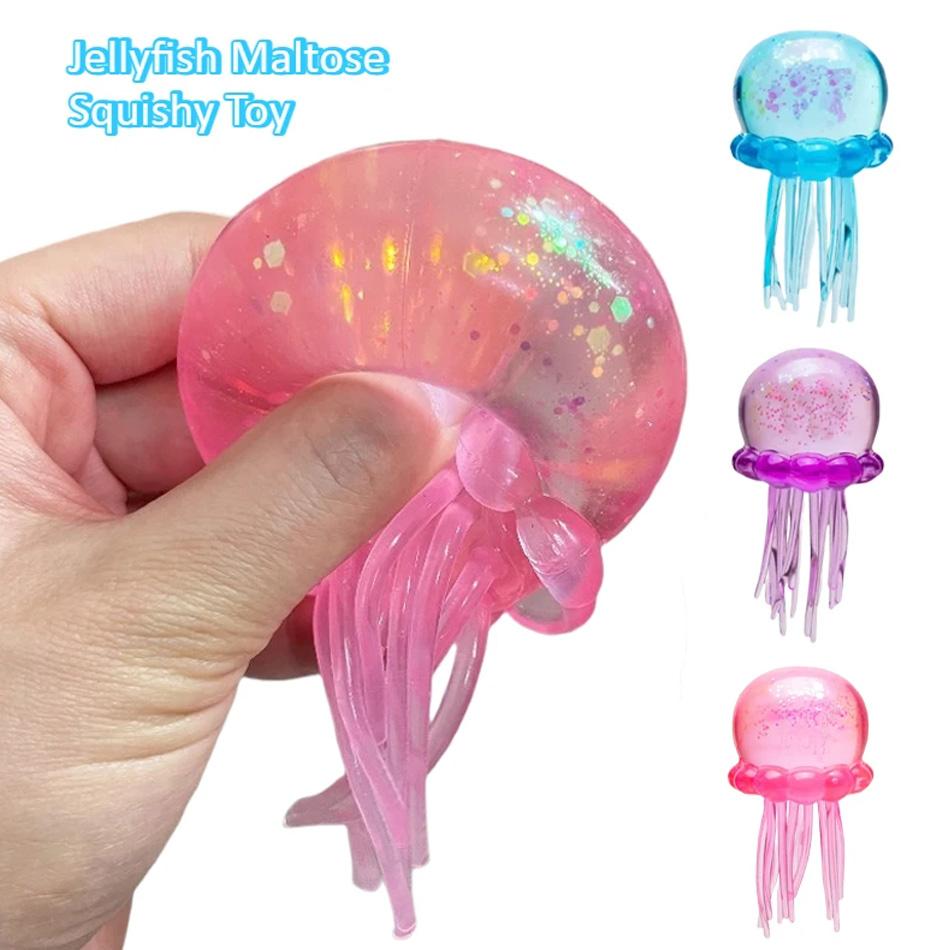 Nee Doh Jelly Squish-Super Solid Squish Stress Ball, Glitter Filled Jellyfish Fidget Toy for Anxiety Relief, Soft Squeeze Sensory Toy for Kids Adults