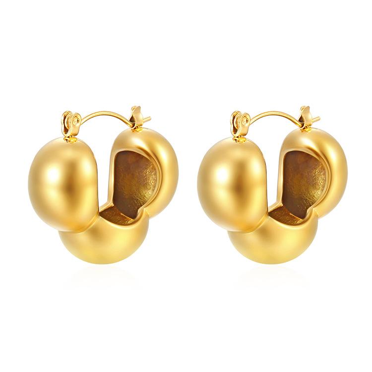 European and American Fashion Temperament 18k Gold Stainless Steel Three Hemisphere Earrings Simple Titanium Steel Earrings Earrings