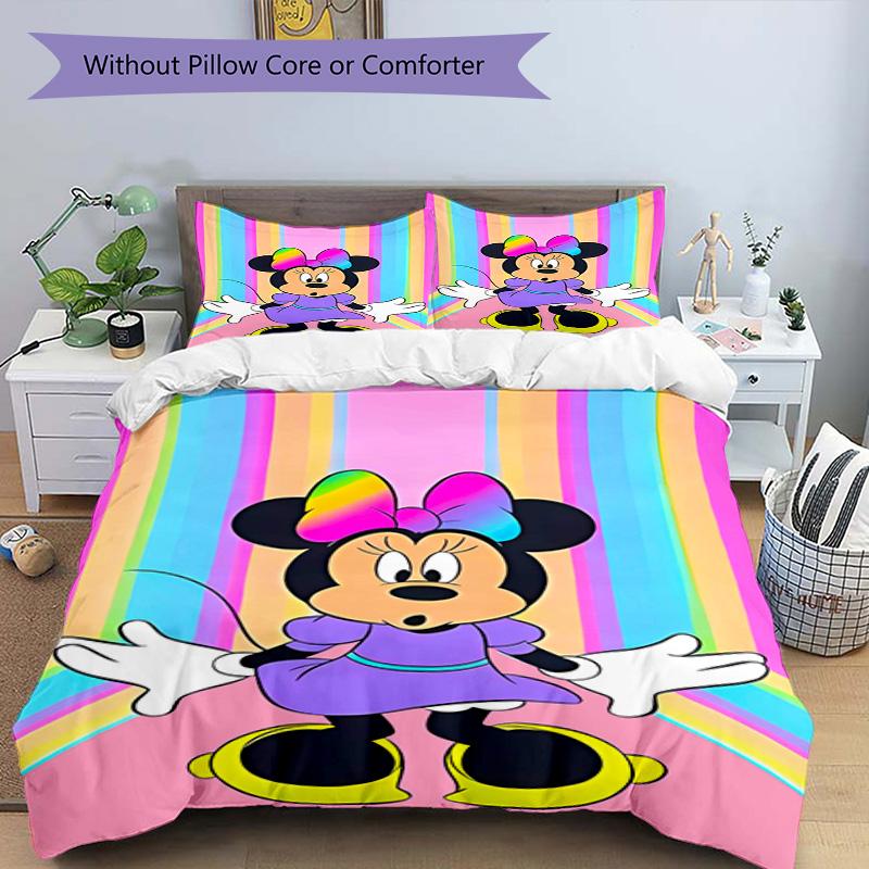Minnie Mouse Party Decorations 3‑Piece Bedding Set,Soft Breathable Duvet Cover with 12 Pillowcases,Multi‑Scene for Bedroom Dorm,Perfect Holiday Birthd