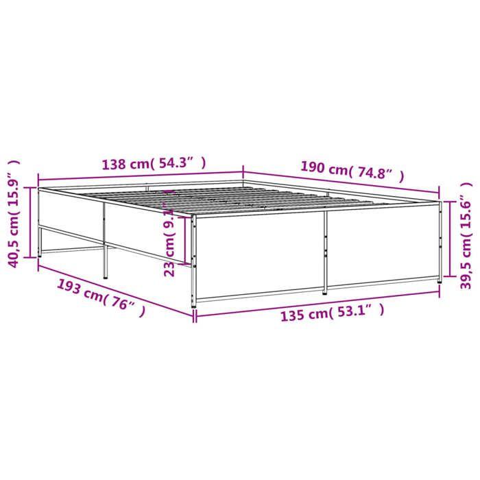 VidaXL Cadre de lit chêne sonoma 135x190 cm bois d'ingénierie et métal, lit, lit d'invité, lit double, meuble de chambre à 3279903