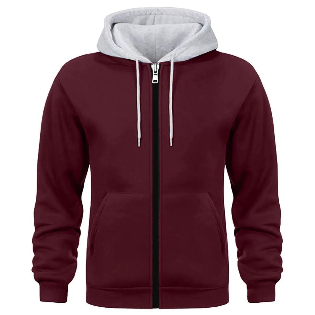 Men's Zip-Up Hoodie Sweatshirt Casual Fleece Jacket with Drawstring Hood Front Pockets Comfortable Streetwear for Autumn & Winter