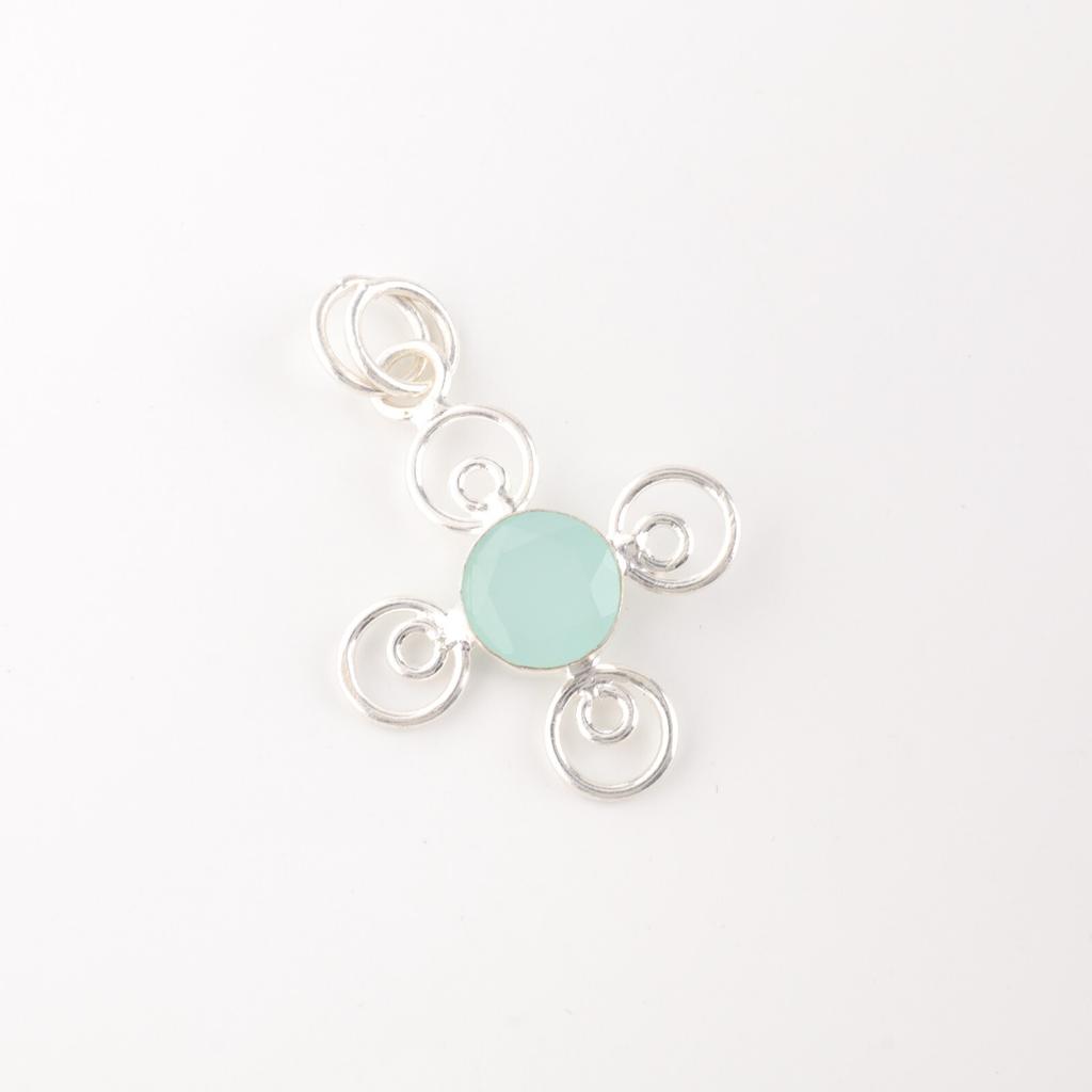 Aqua Chalcedony Gemstone 925 Sterling Silver Jewelry Handcrafted Boho Pendant PP-41-19