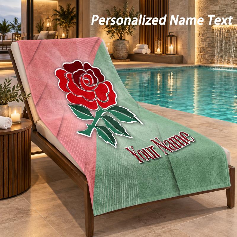 Custom Text England Rugby Print Beach Towel Large Towel For Home Bathroom Beach