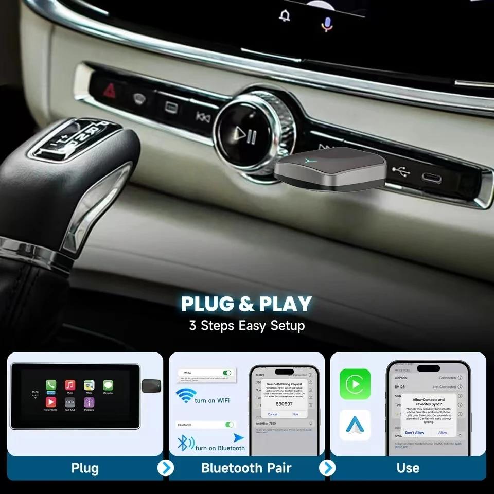 2025 NOVÝ Bezdrátový bezdrátový adaptér CarPlay Android Auto Smart Mini Box Plug and Play WiFi Fast Connect Universal pro OEM kabelové
