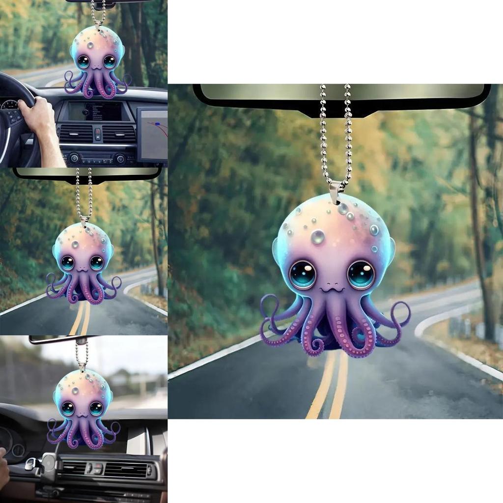 Cute Acrylic 2d Octopus Car Decoration Hanging Pendant For Christmas Tree Backpack Keychain