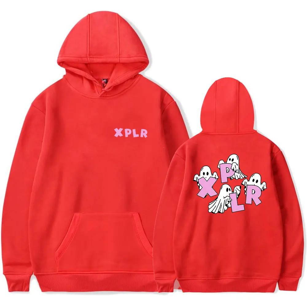 XPLR Ghost Graphic Hoodie Women Cute Cartoon hostChestSmallLetterLogoLargeBackPrintPulloverSweatshirCasualAestheticHoodedTop