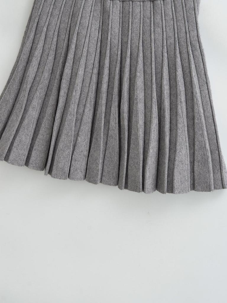 Winter Women's European & American Style Sexy High-Waisted Slim-Fit Knit Pleated Skirt