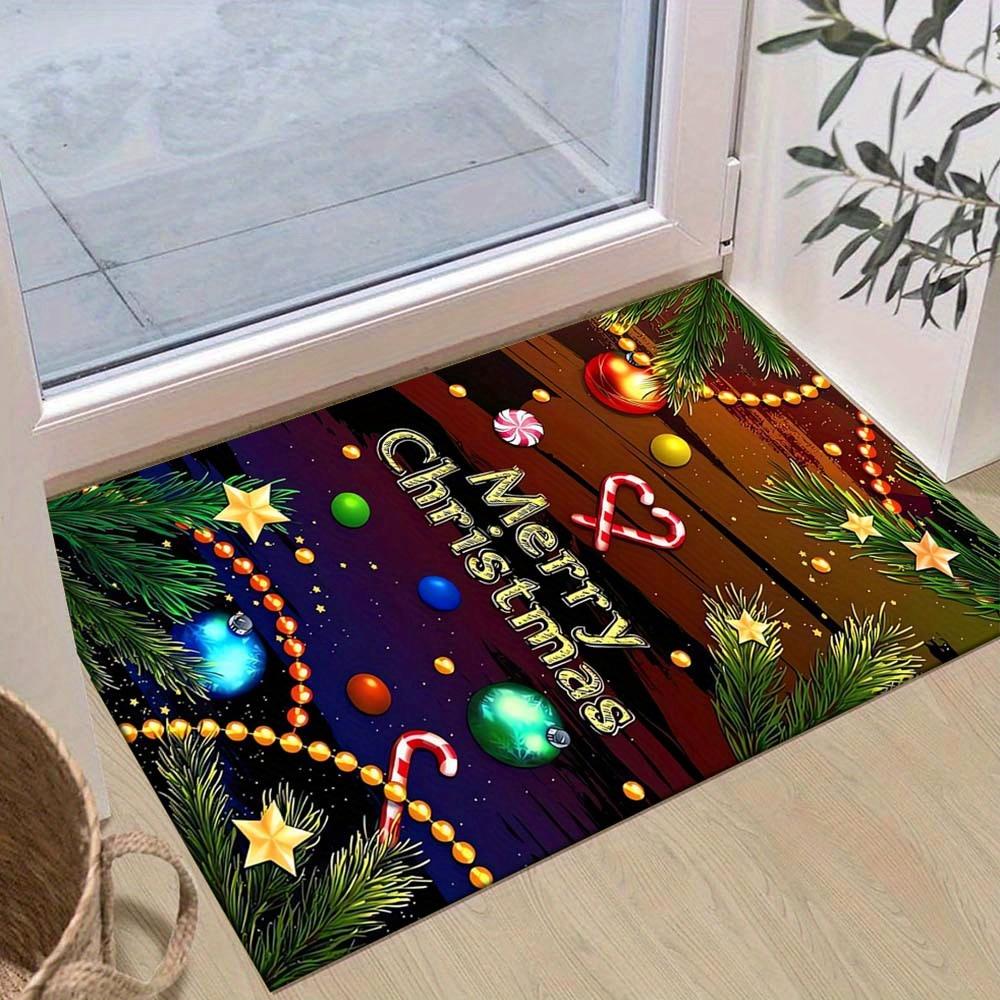 

1pc Christmas Themed Rug, Merry Christmas Print, Bedside Carpet, Non slip Laundry Room Mat, Machine Washable Water Absorbing Entrance Door M 60cm by 90cm