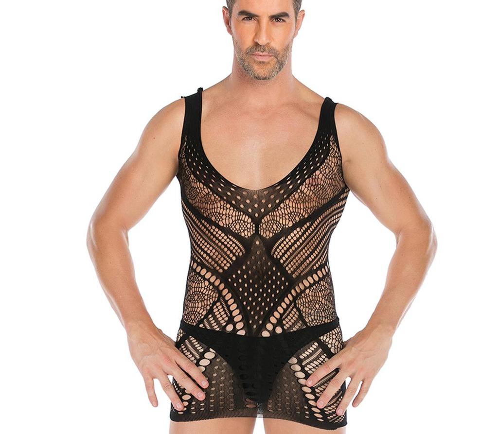 Men's Plus Size Open Crotch Fishnet Bodysuit Temptation Costume Set