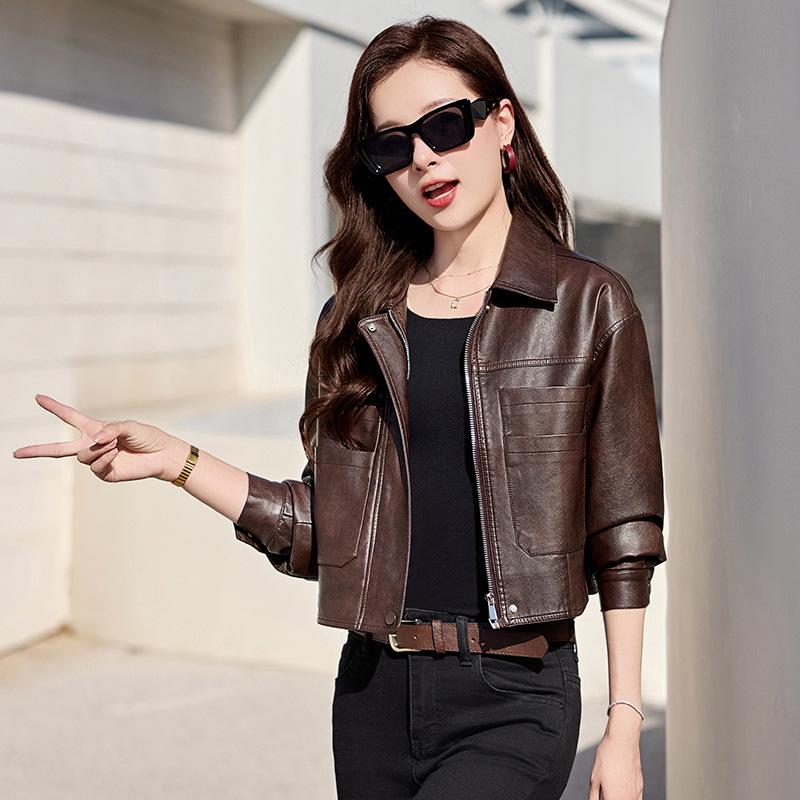 

Women s PU Leather Jacket - Spring/Autumn 2025 - Stylish Short Lapel Coat (WA2507) M for 85-108 jin