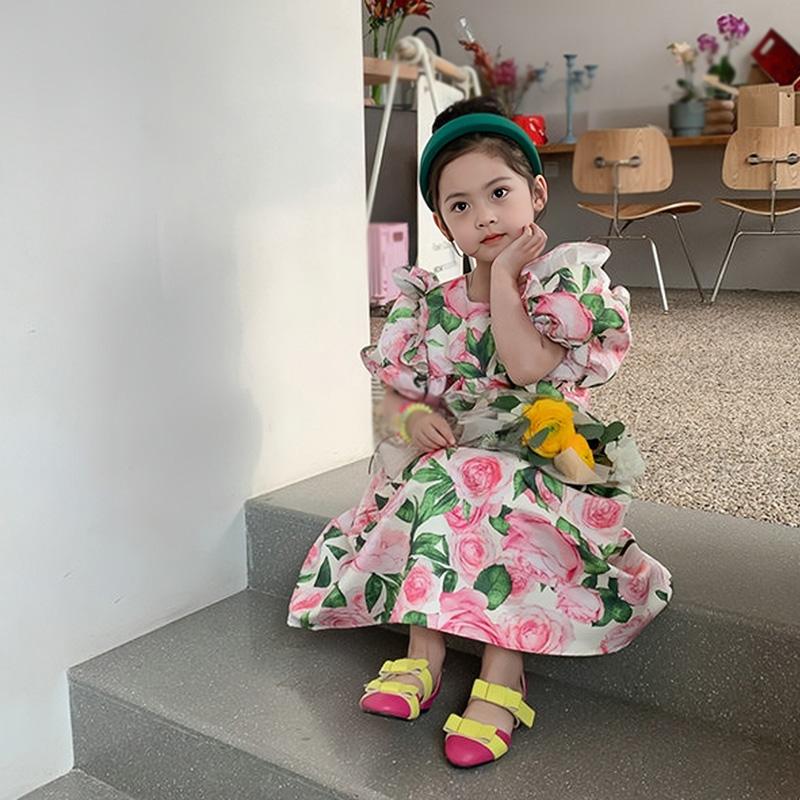 Girl Round Neck Puff Sleeves Dress Sweet Princess Dress