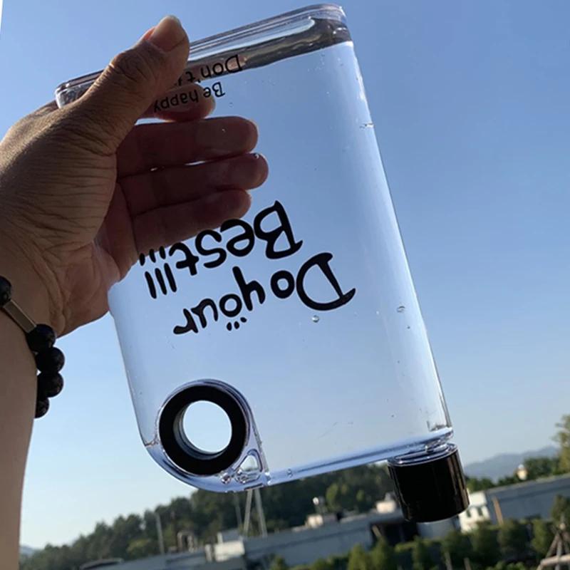 420ml Flat Water Bottle Clear Slim A5 Backpacks Water Bottle Portable Travel Mug Outdoor Sports Water Bottle For Camping Hiking