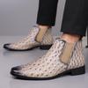 Retro Embroidered Ostrich Pattern Men's Mid-Calf Square Toe Knight Boots, Plus Size 38-48