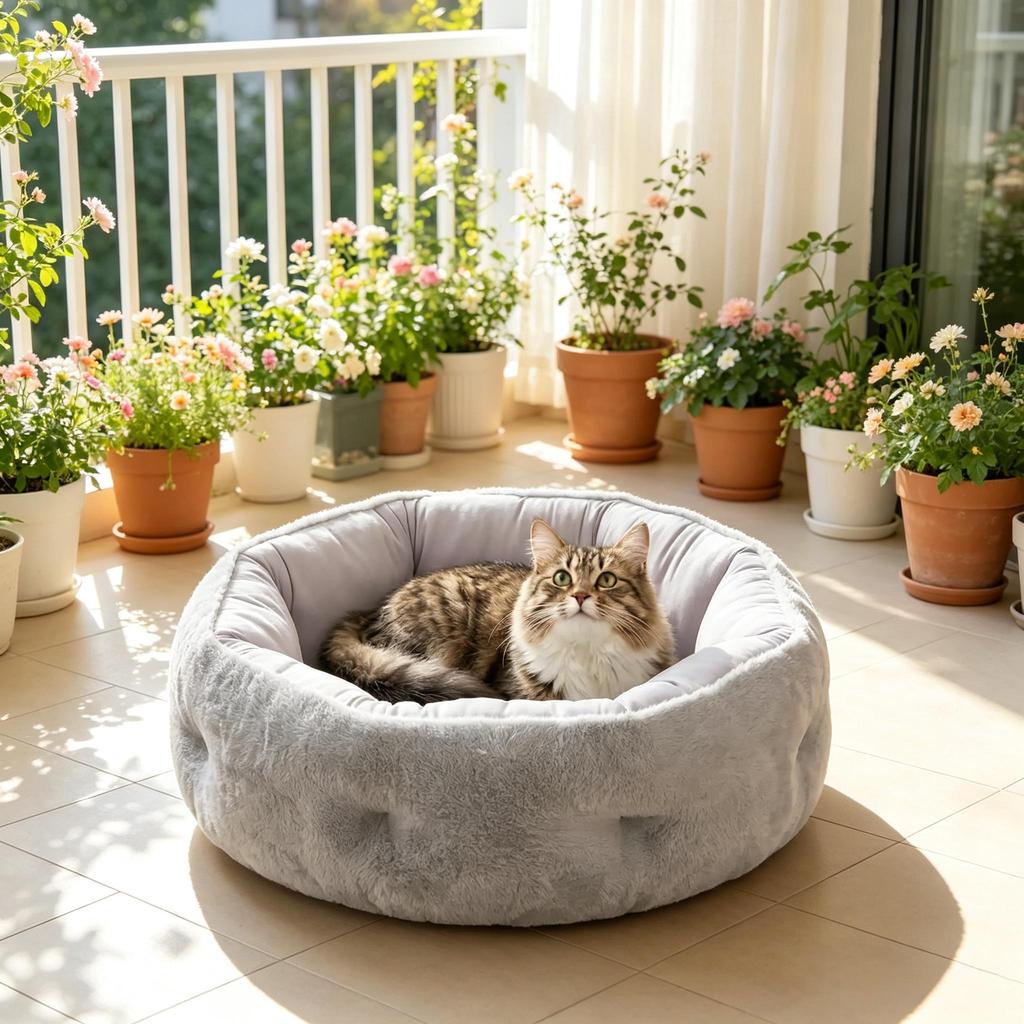 Reversible Bed for Cats, Bed for Indoor Cats and Small Dogs, Round Bed with Support Rim