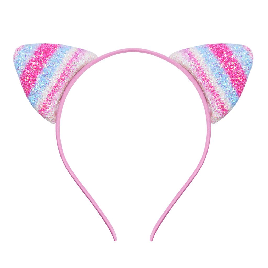 Glitter Cat Ears Headband Kitty Headband for Girls and Women Sparkly Hair Metal Hoop Shiny Hairbands Hair Accessories for Daily